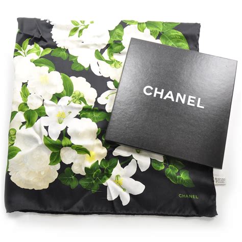 chanel camellia pattern print scarf